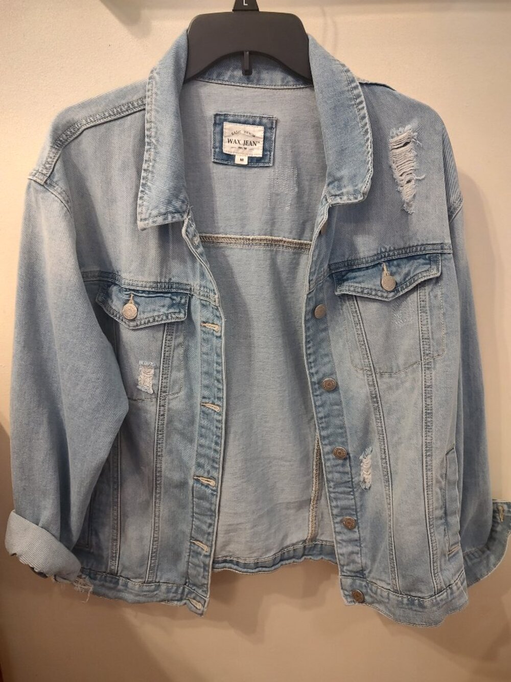 Adorable distressed jean jacket